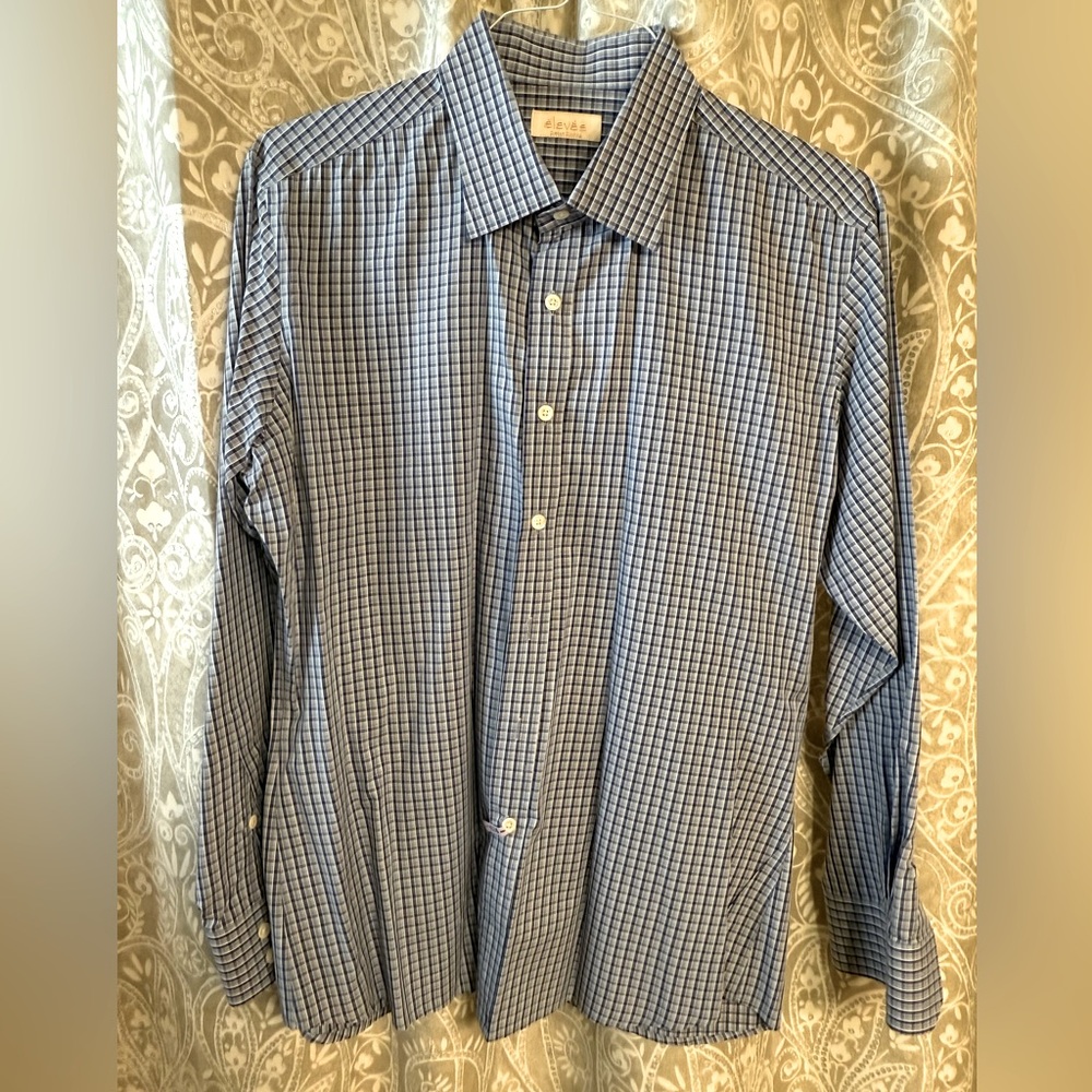 ELEVEE Men’s Blue Plaid Button Down Dress Shirt